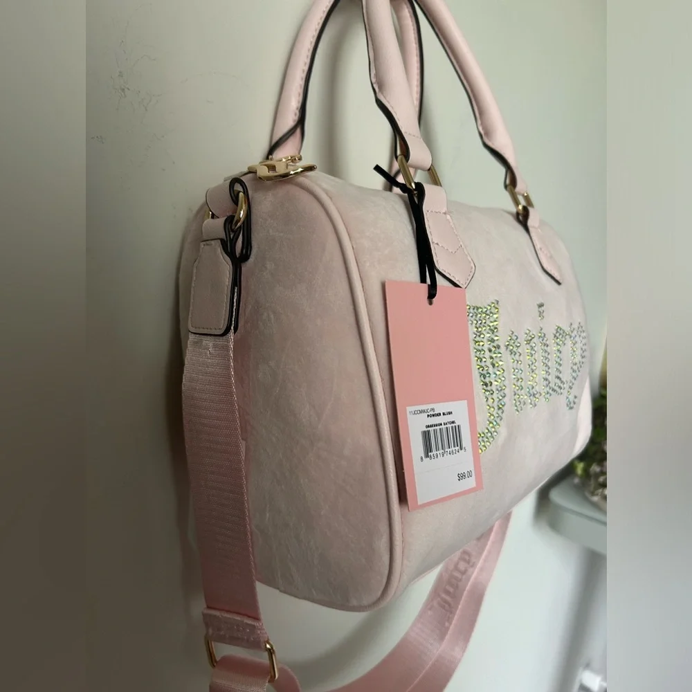 Light Pink rhinestone Velour Satchel bag